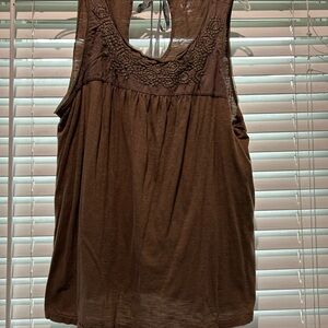 LOFT tank with smocking, tie back detail.